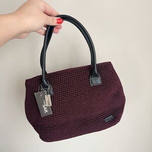 NWT The Sak By Elliot Lucca Berry Crochet Handbag with Leather Handles